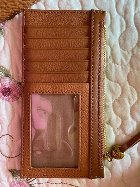 HOBO warm Honey Leather Wristlet Card Wallet with ID Window